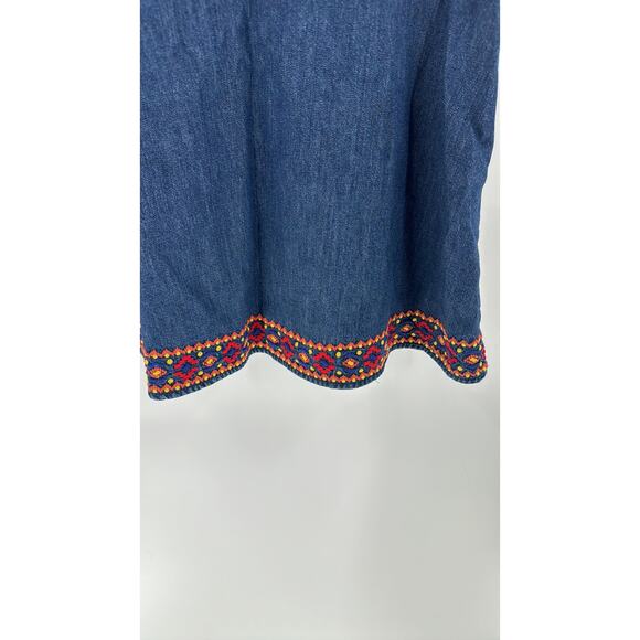 Gap Sleeveless Embroidered Ruffle Top in Denim bohemian summer vacation size XS - Picture 6 of 8